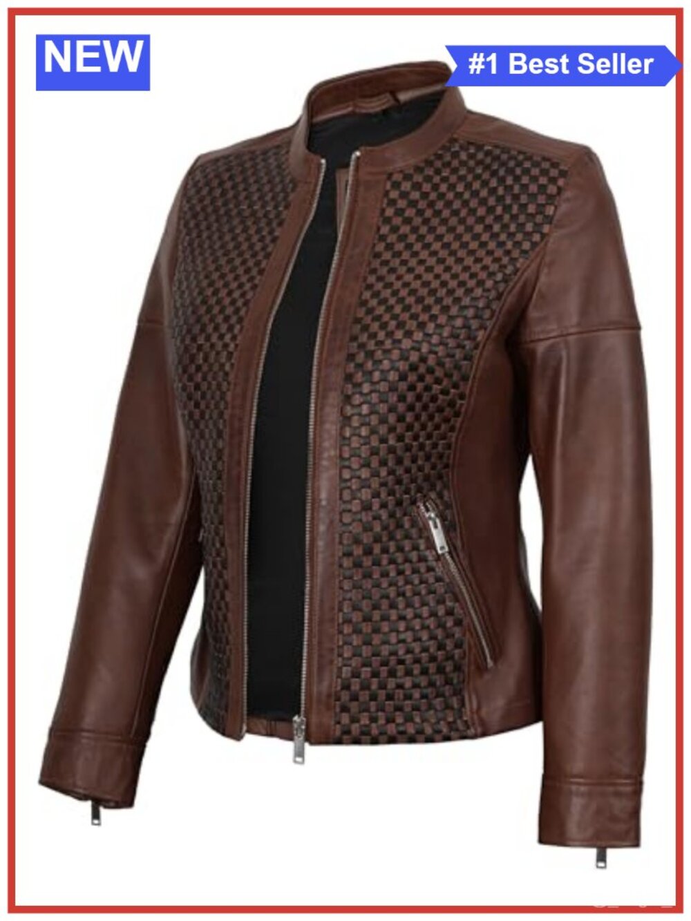 Genuine Lambskin Leather Cafe Racer Jacket Band Collar Zip Cuff